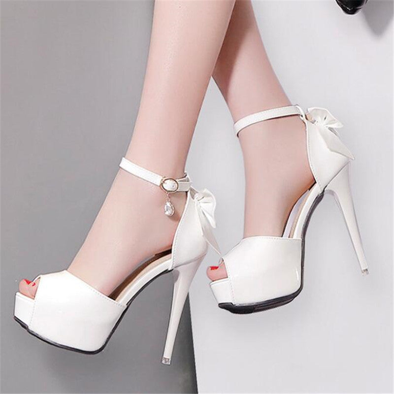 12CM Stiletto Heels with Bow and Open Toe Design