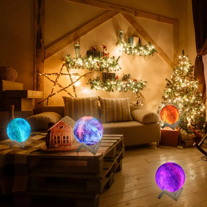 16-Color 3D LED Moon Light with Stand - Night Light